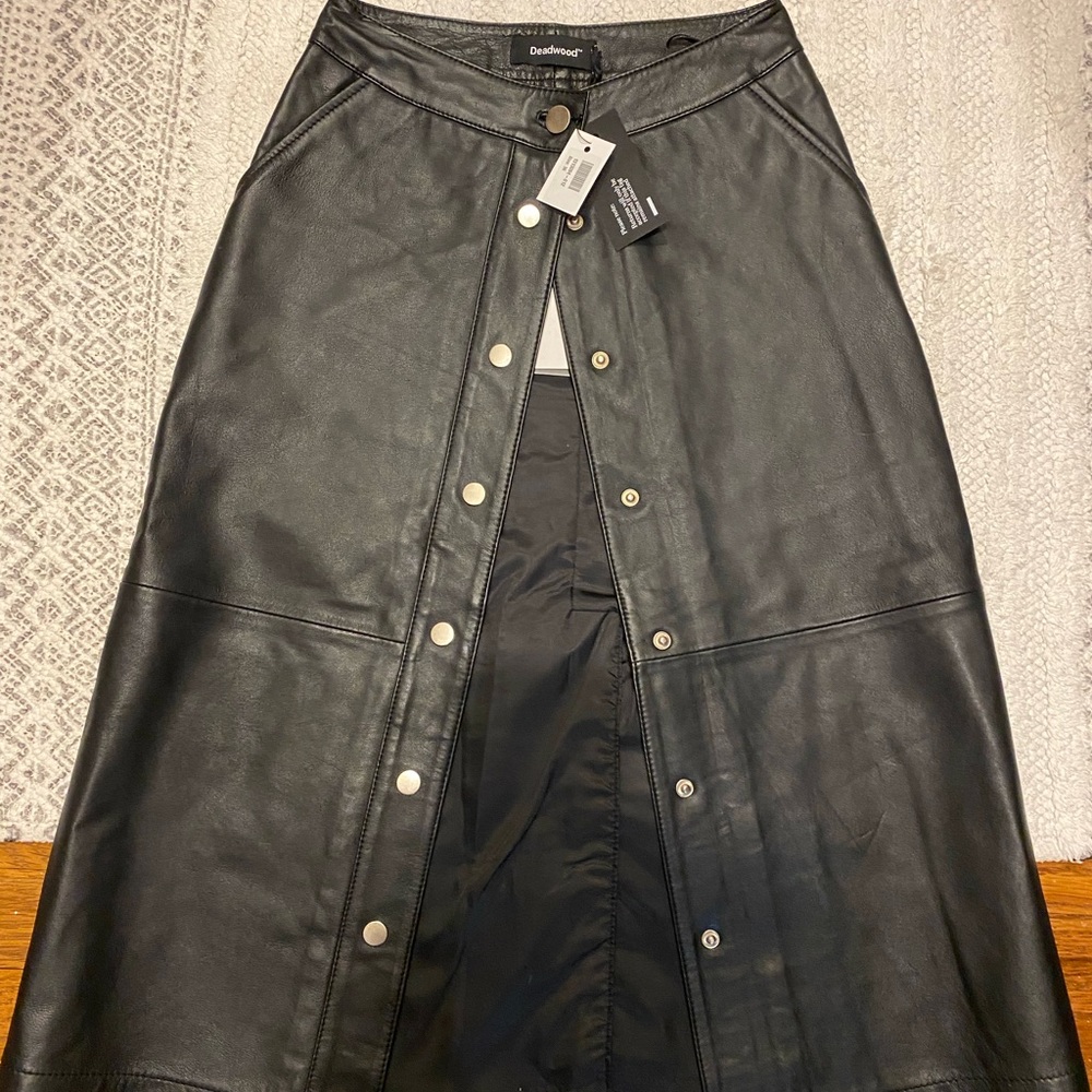 Deadwood black leather midi skirt